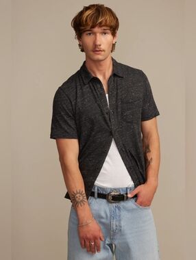 NWT Mens Lucky Jeans™ Dark Grey Button Up Top Size Medium